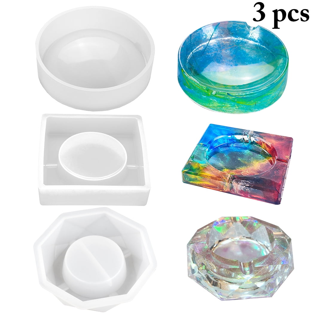 Resin Molds Silicone Kapmore 3PCS Creative Ashtray Mold Christmas Gifts Square and Round Silicone Mold Silicone Molds Resin Mold for DIY Ashtray Molds for Resin Home Decoration Craft Accessories 