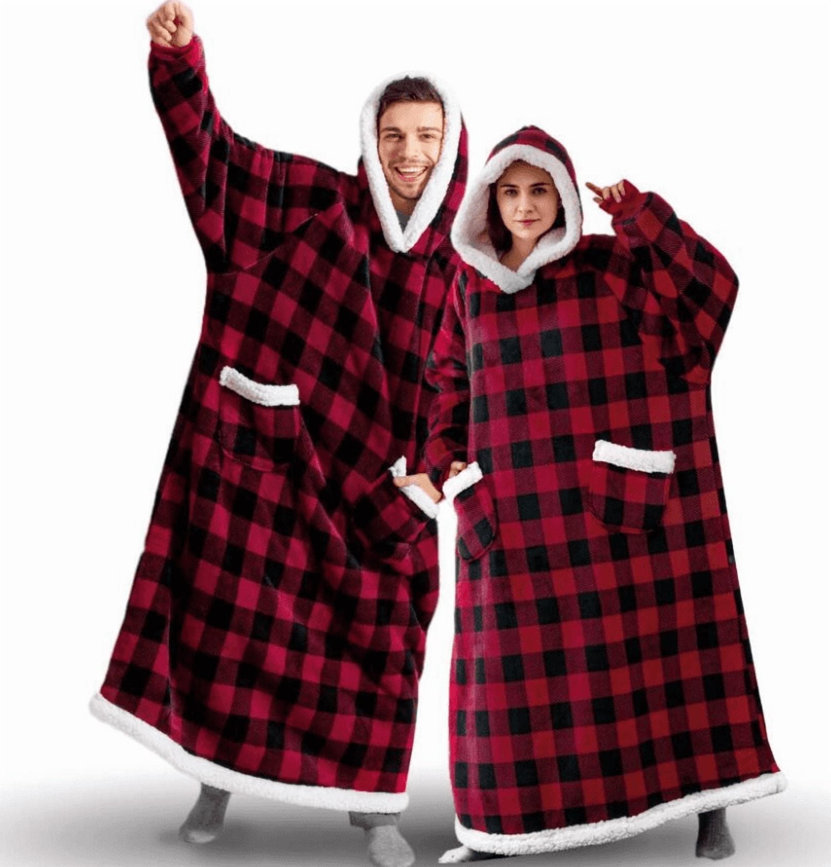 Wearable Blanket Hoodie, Hoodie Flannel Oversized Sherpa Fleece Sweatshirt Blanket with Giant Hood Pocket and Sleeves for Adult