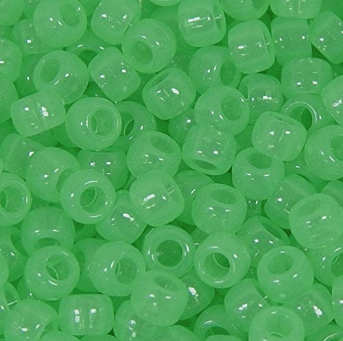 Jolly Store Crafts 9x6mm Green Glow in the Dark Pony Beads, 500pc., made in USA