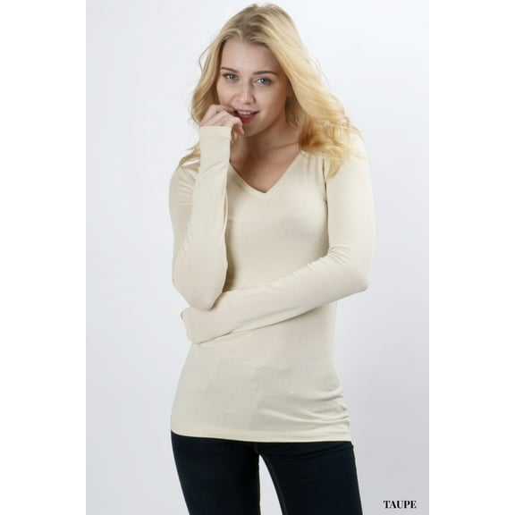 Women & Plus V-Neck Long Sleeve Basic T-Shirt Top