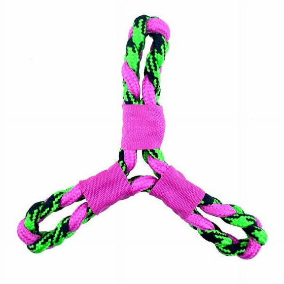 Paracord Rope Dog Toys Twisted Tri Flyer Tough Durable Fetch Toss Tug 10 1/4" (Pink / Green)