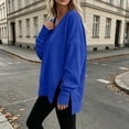 thumbnail image 6 of aohooy Women's Oversized Sweatshirt Fall Loose Pullover V Neck Long Sleeve Side Slit Top for Travel School Going Out Daily Wear Blue,XL, 6 of 8