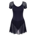 thumbnail image 3 of Alvivi Women's Short Sleeve Backless Skirted Leotards Ballet Dance Dress Gymnastics Bodysuits Dark Blue L, 3 of 7