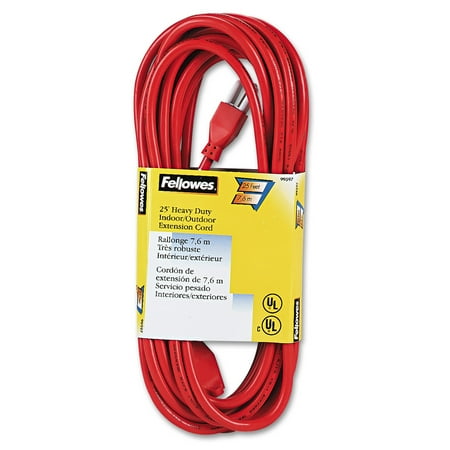 Fellowes Indoor Outdoor Heavy Duty 3 Prong Plug Extension Cord 1 Outlet 25ft Orange FEL99597