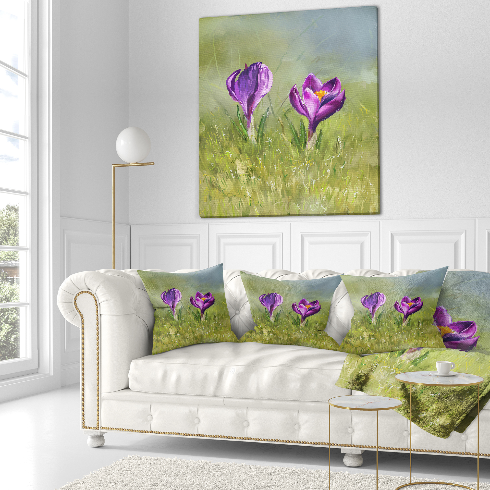 Designart Crocus Couple - Floral Throw Pillow - 16x16