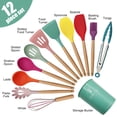 thumbnail image 2 of Kitchen Utensils Set of 12, Silicone Cooking Utensils with Non-Slip Wooden Handle and Organizer Bucket, 446°F Heat Resistant Cookware Utensils Set (Assorted Colors-Upgraded), 2 of 7