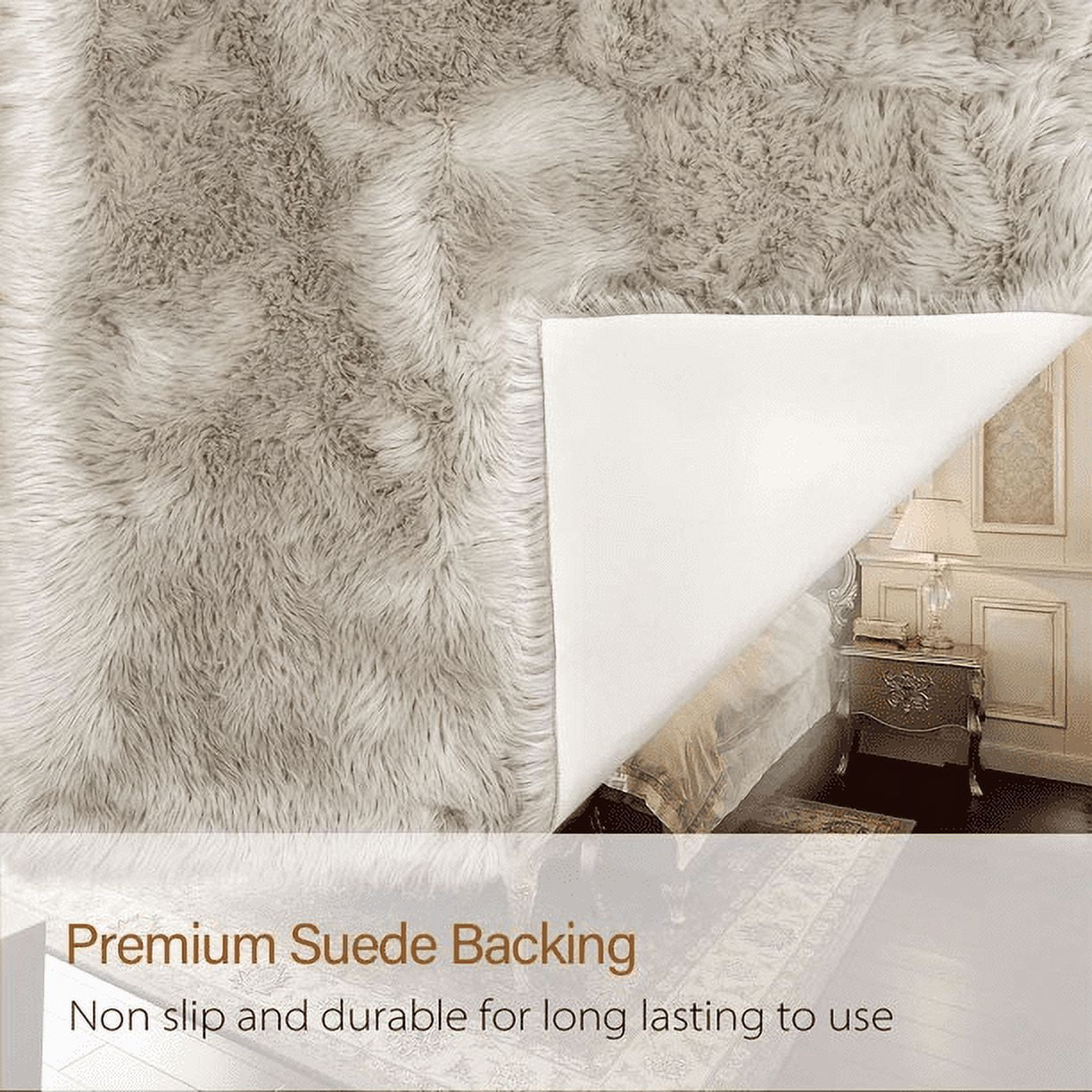 Lochas Soft Fluffy Rugs Faux Sheepskin Area Rug for Bedroom Living Room Bedside Carpet Nursery Washable Floor Mat,3'x5',Beige
