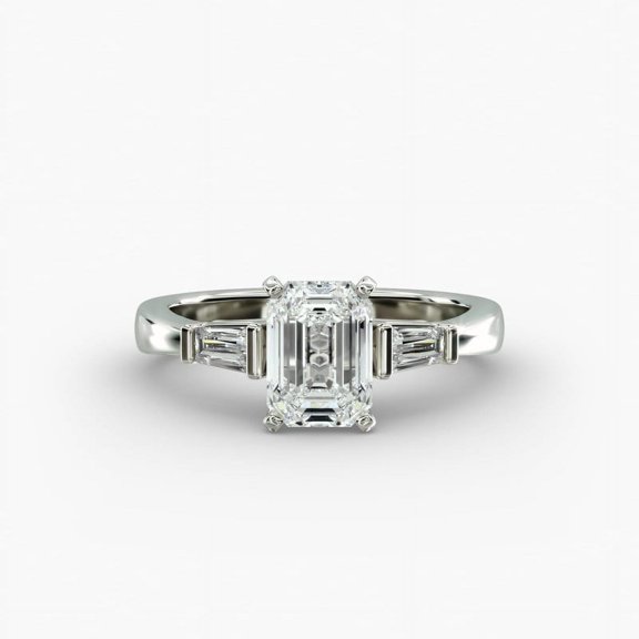 First Jewelry Emerald Cut 2 Ct Moissanite Ring - Stamped 14K White Gold Plated Women's Anniversary Band - Latest Engagement Jewelry - Wedding Ring