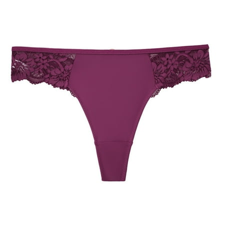 Arnsht Womens Underwear Lace Flower Embroidery Cotton Crotch Low Waist Thong Panties Cheeky Panties High Cut Bikini Briefs Purple M
