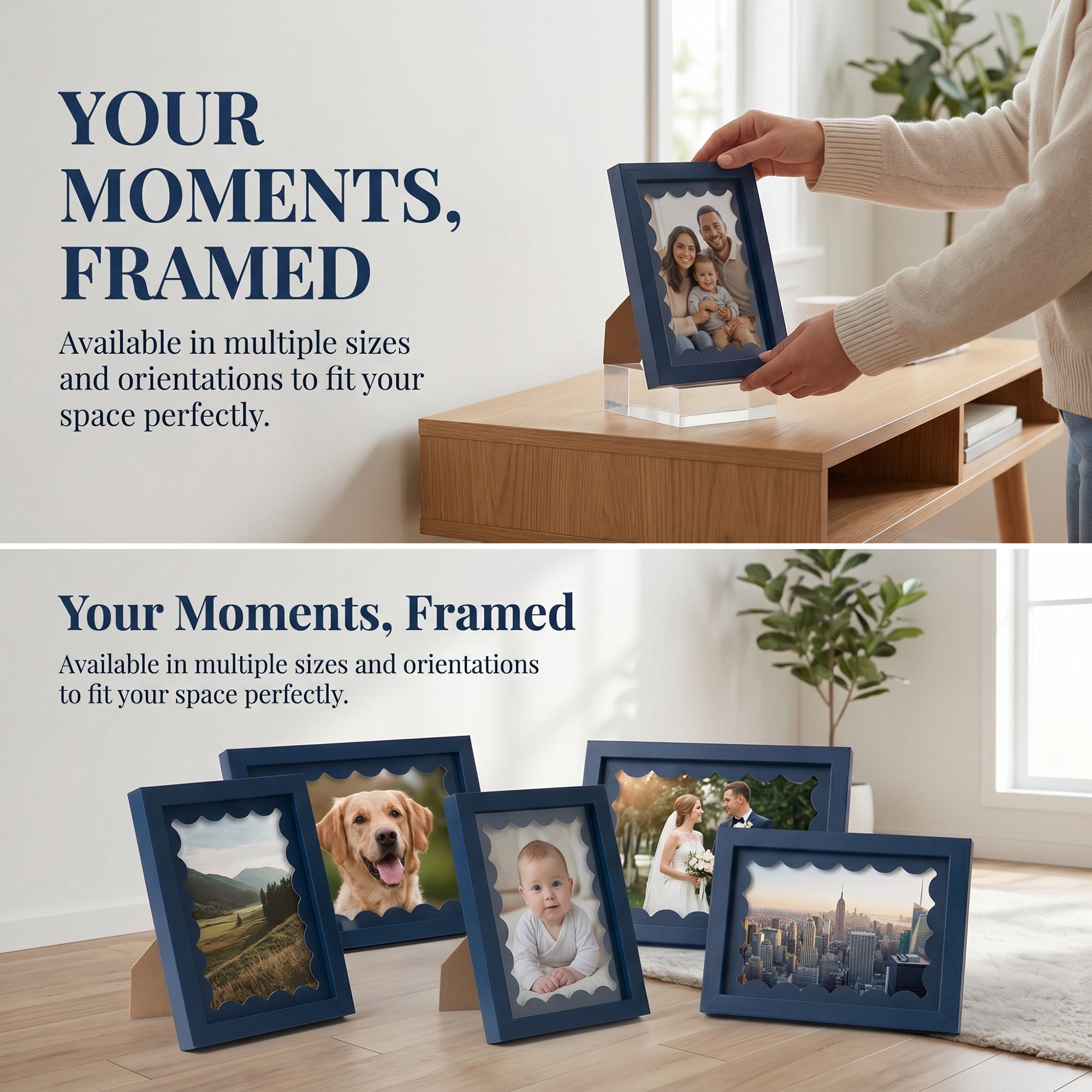 Unique Bargains MDF Wood Cute Wavy Picture Frame Dark Blue 5" x 7"