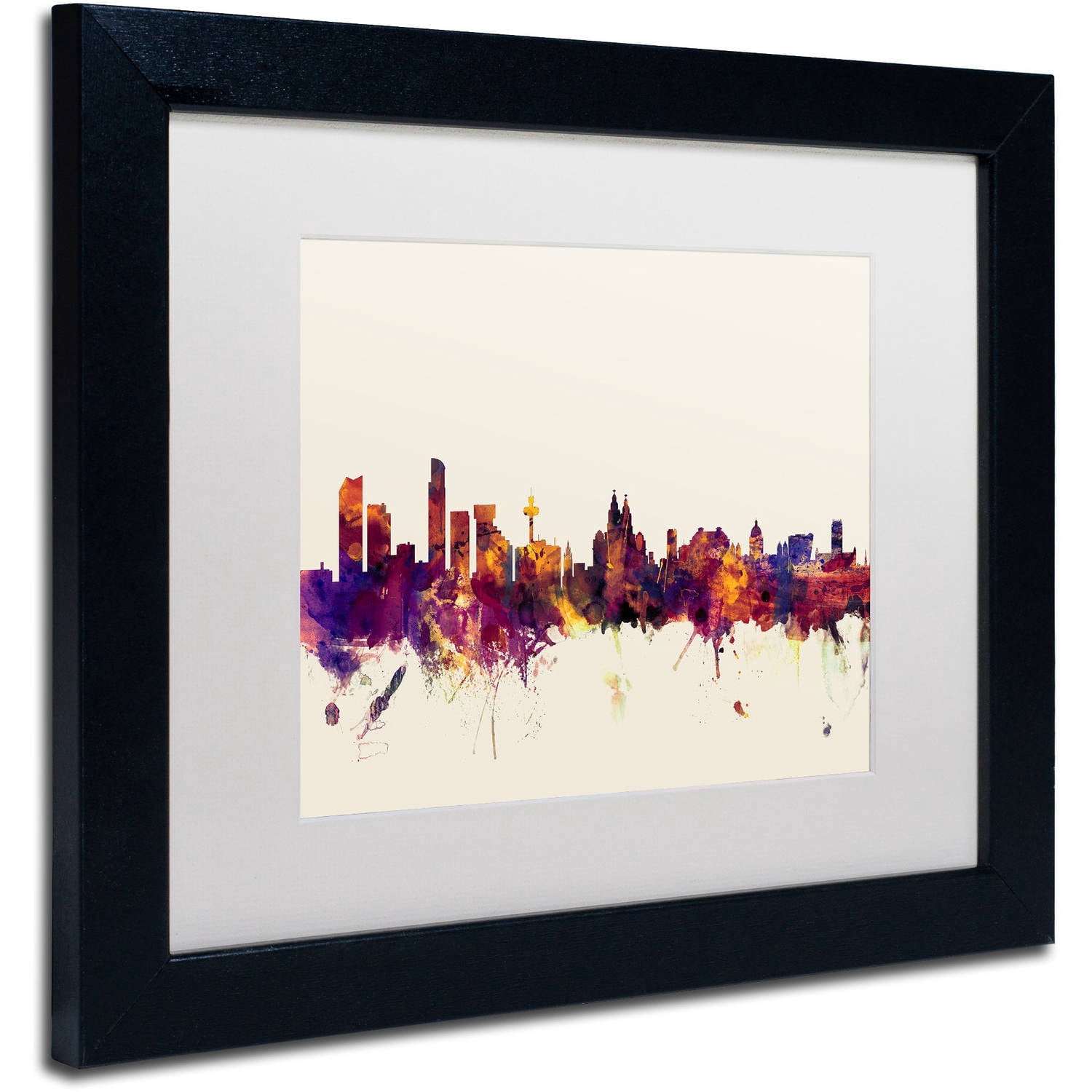 Trademark Fine Art "Liverpool England Skyline" Canvas Art by Michael Tompsett, White Matte, Black Frame