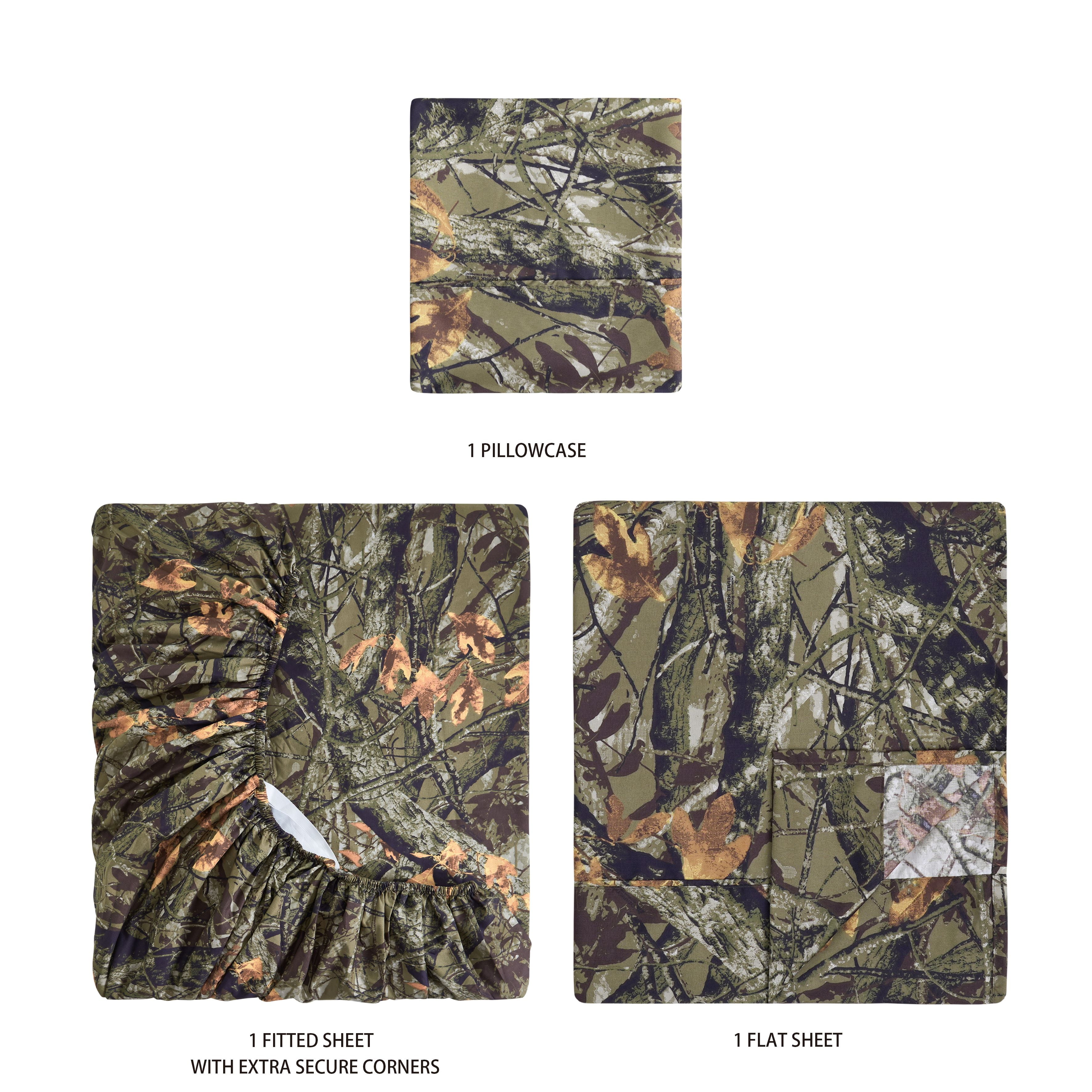 Mainstays Super Soft Brushed Microfiber Bed Sheet Set, Camo, Twin-XL, 3 Piece