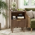thumbnail image 3 of Gelloan Fluted Nightstand Set of 2, Bed Side Table with Drawer, Solid Wood Feet, Open Storage, End Table with Raised Edge, for Bedroom, Dorm and Small Spaces,Walnut, 3 of 8
