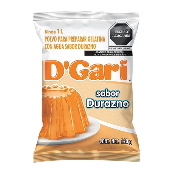 Polvo para preparar gelatina D' Gari de agua sabor durazno 120 g