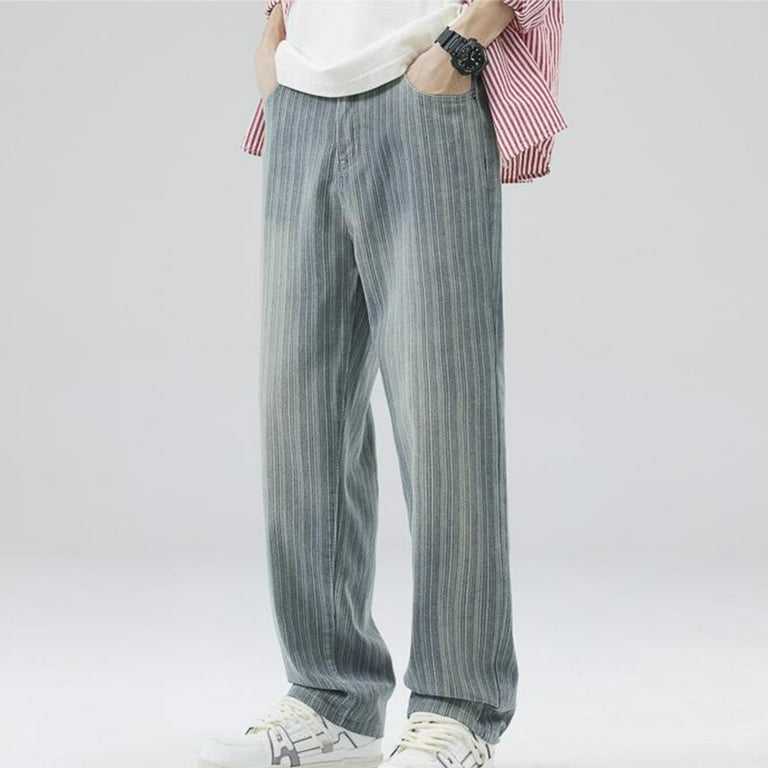 Golf Pants Men Trousers Vertical Stripe Retro Loose Straight Drop