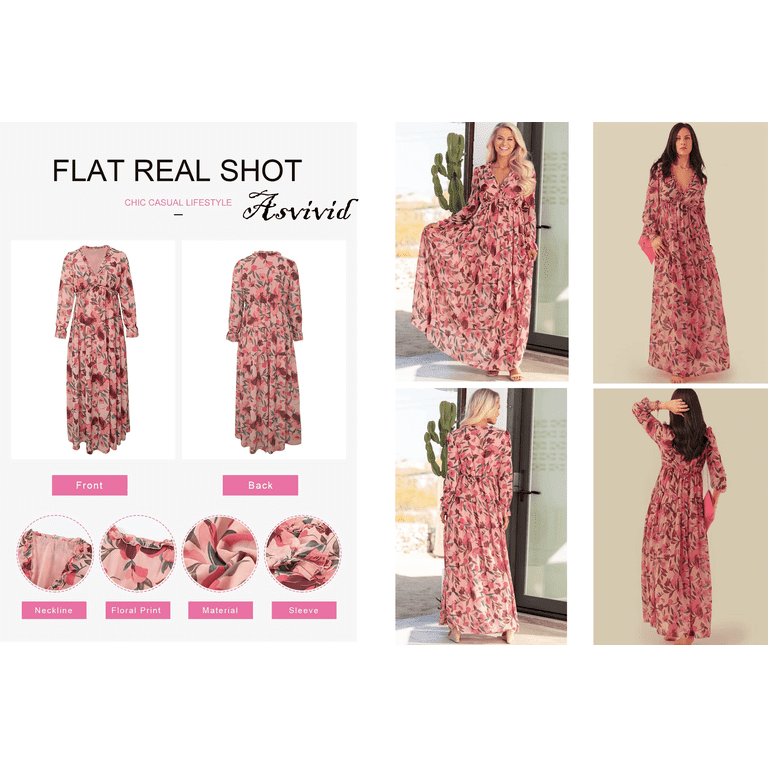 SHEWIN Womens Floral Maxi Dress Casual Deep V Neck Long SHEWIN Womens Floral Maxi Dress Casual Deep V Neck Long