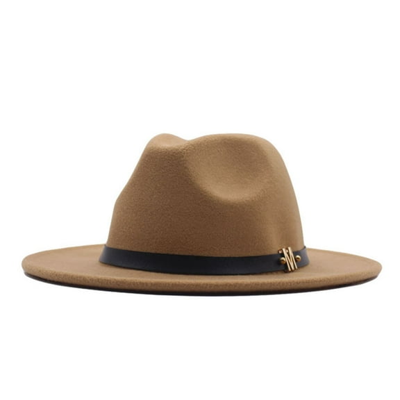 2DXuixsh Wide Brim Fedora Hats for Women Men Dress Hat Felt Panama Hat Classic Fedora Hat with Belt Buckle Wide Floppy Wool Fedora Hat Khaki