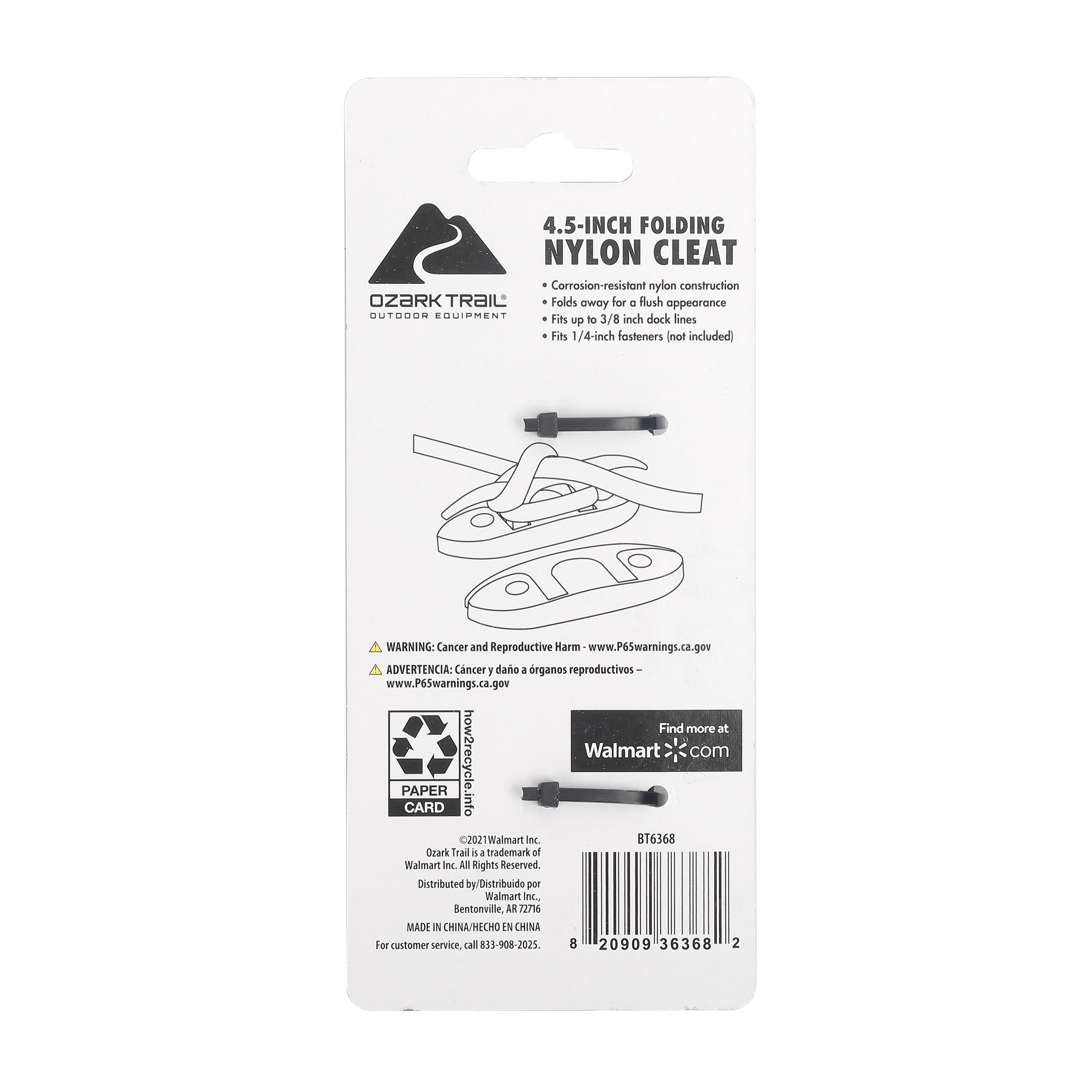 (3 pack) Ozark Trail 4.5-inch Nylon Flush-Folding Cleat, Model BT6368