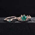 thumbnail image 3 of 1ct Twig Round Cut Green Emerald Engagement Ring Set- 14k Rose Gold Vermeil- Art Deco Twist Leaf May Birthstone Ring, 3 of 6