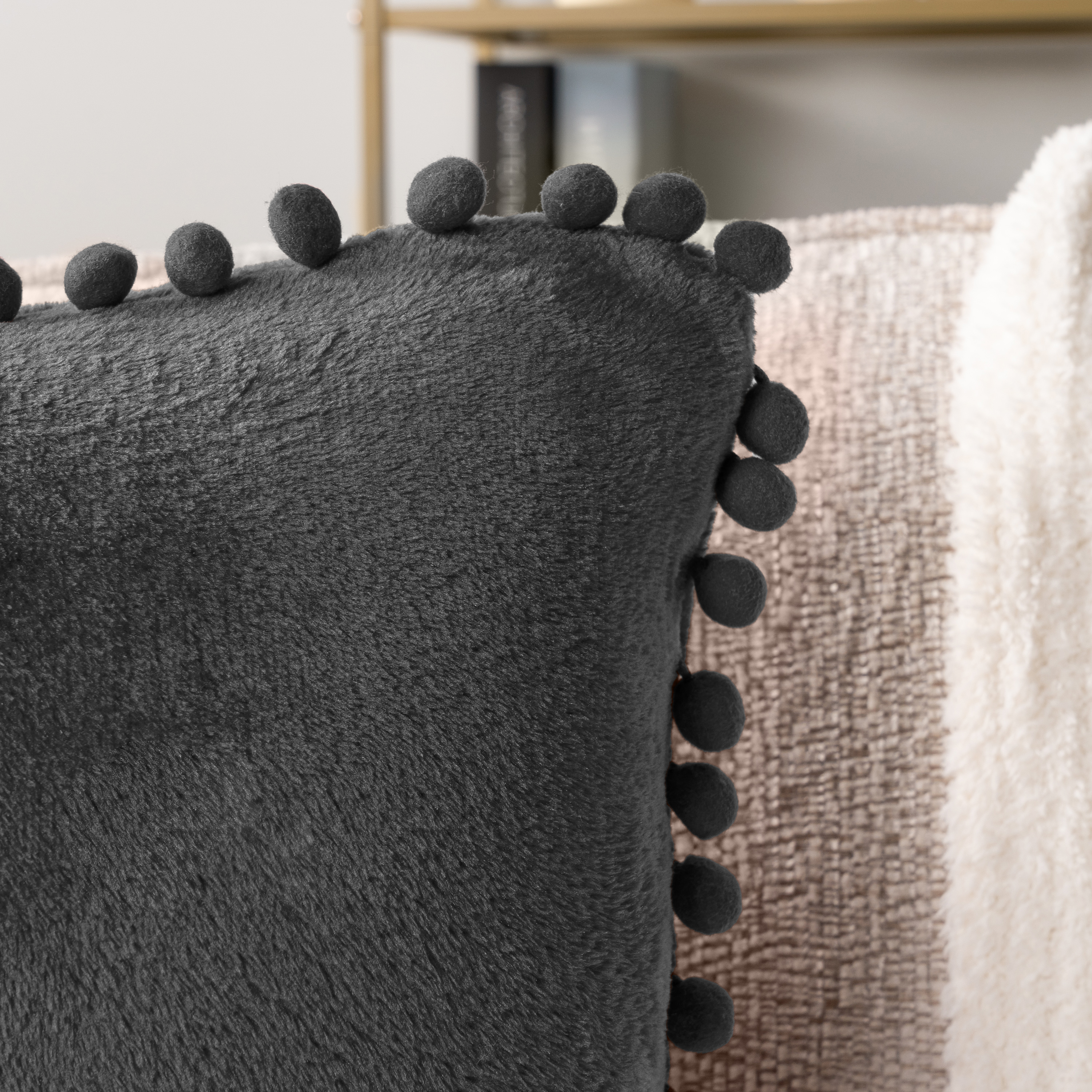 Pavilia Pom Pom Throw Pillow Covers Set of 2, Gray photo 3