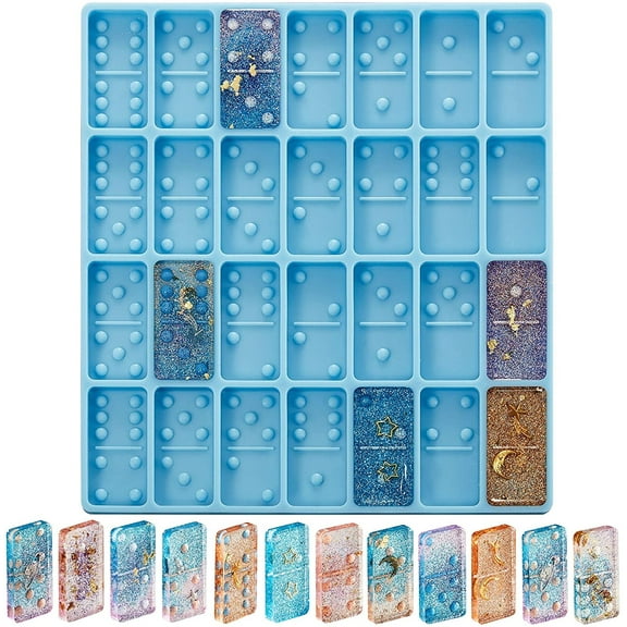 Domino Mold for Epoxy Resin Candy Molds Clay Dominoes 28 Cavities Silicone Pendant Cake Jewelry Making Tool (Blue,125 Gram)