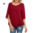 thumbnail image 1 of Guardoinrt Chemisier Femme en Chiffon Manches Mi-Longues Été Col Rond Décontracté Rouge Vin m, 1 of 6