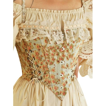 

Women Floral Print Camisole Lace Trim Cross Tie-Up Front Buckle Sling Vest Casual Corset Crop Tops