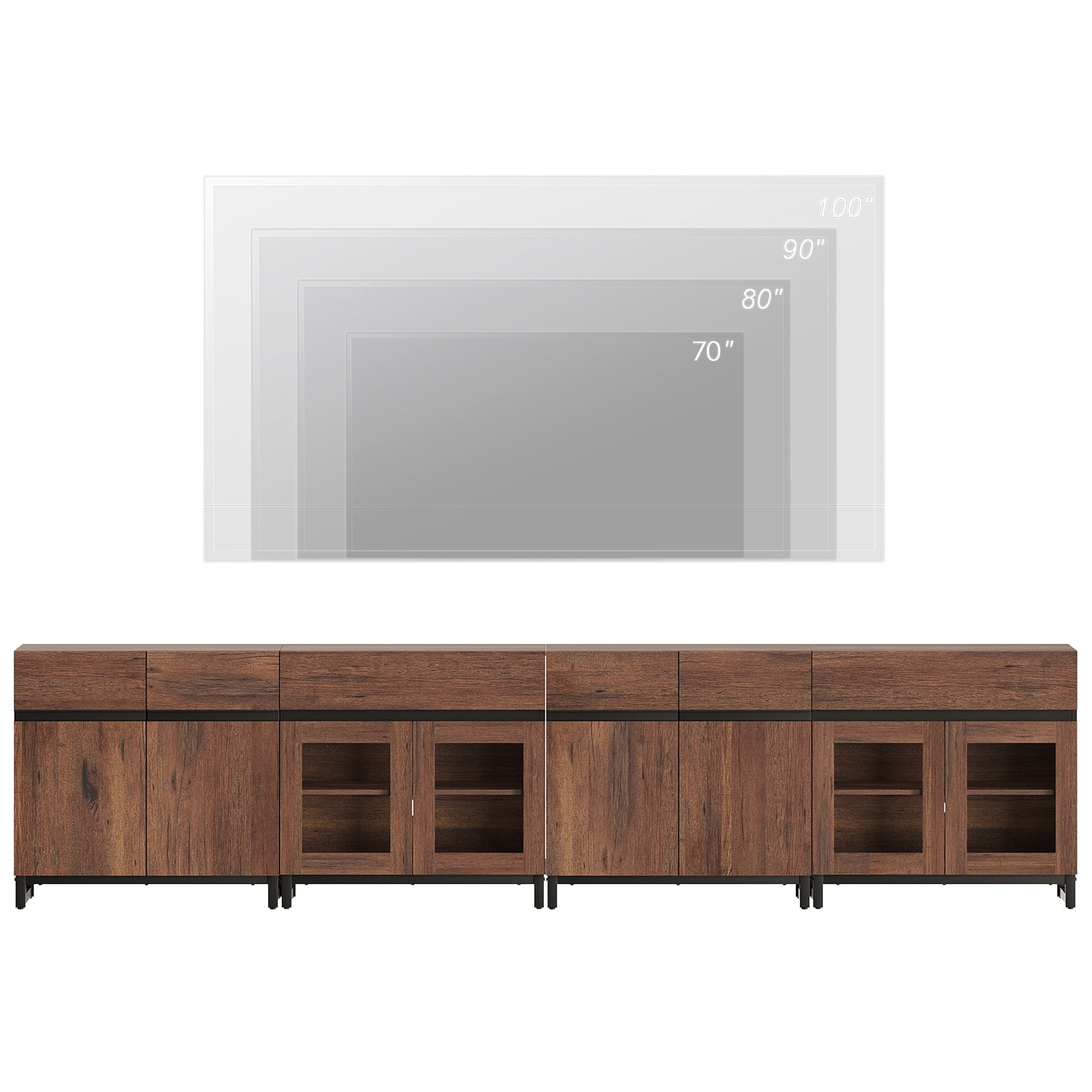 Modern TV Stand For Tvs Up To 120 Inches, 4 In 1 TV Console With Glass Doors And 2 Drawers, Media Console With Adjustable Shelf For Living Room,Brown