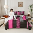 thumbnail image 4 of Homewish Geometric Striped Bedding Comforter Set,Leopard Print Zebra Lines Twin Comforter Sets,Pink White Black Bedding Set For Girls Kids,Luxury Bedroom Decor Reversible,2pcs, 4 of 8