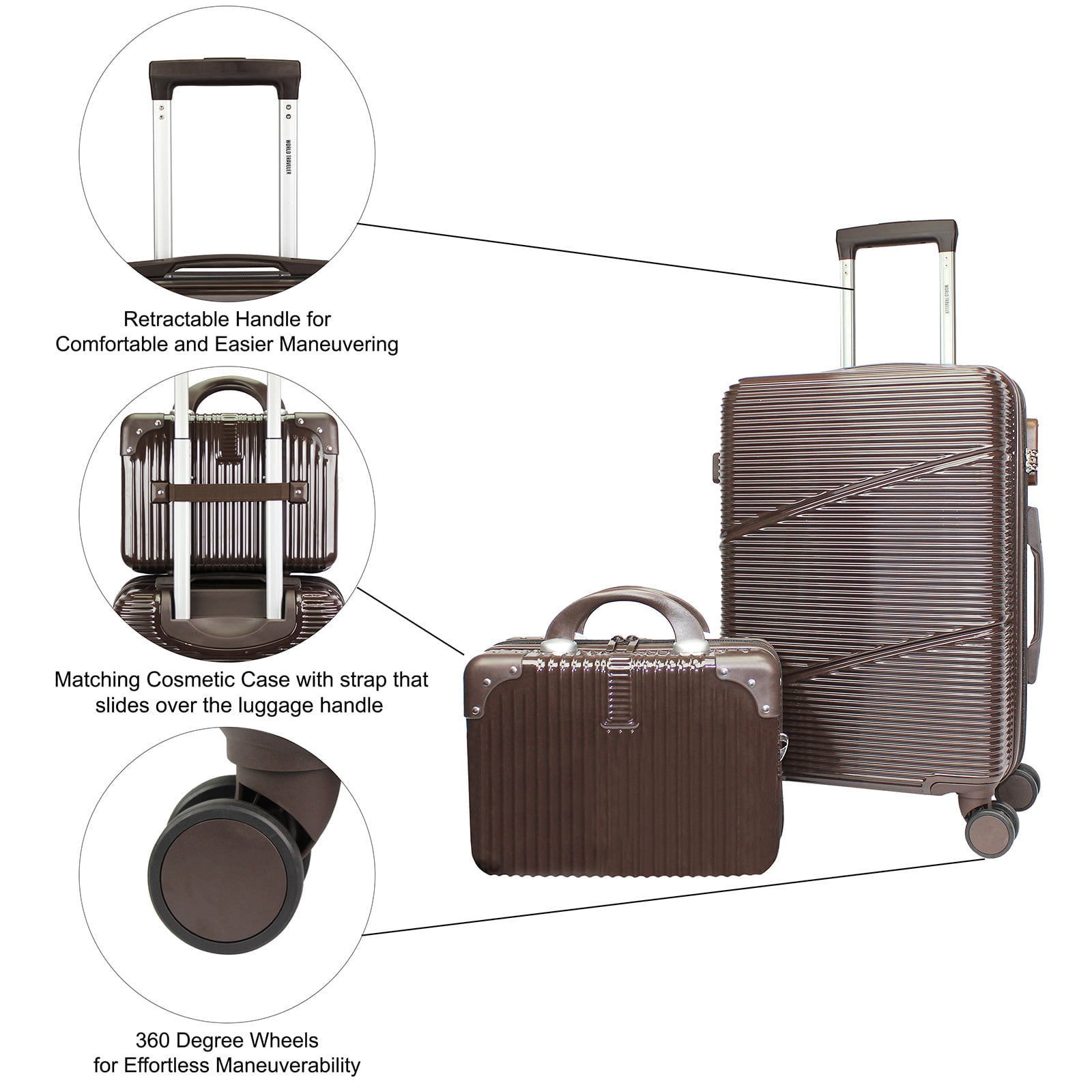 World Traveler Highways 2-Piece Hardside Carry-on Spinner Luggage Set - Brown