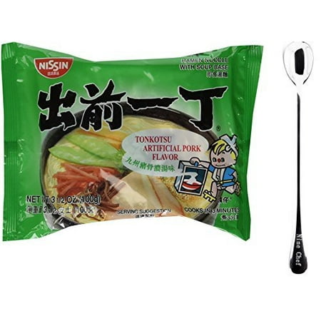NISSIN Demae Ramen Noodle with Soup Base (Tonkotsu Pork Flavor 4 Pack) + One NineChef