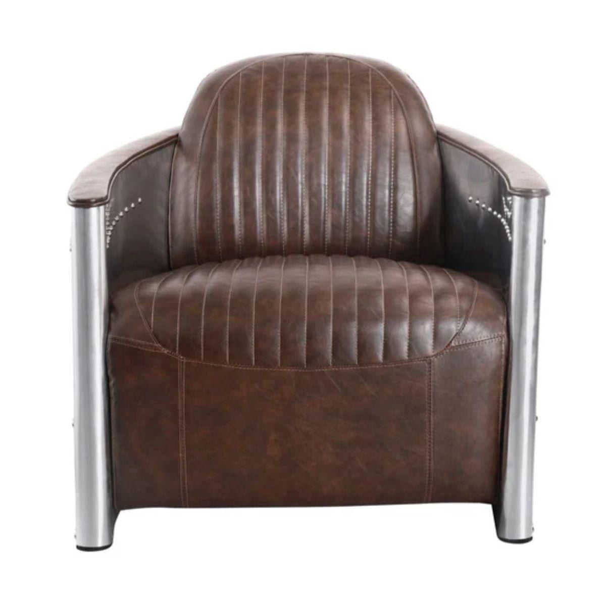 Kanalu Antique Lounge Chair with Expertly crafted with genuine leather and a sturdy riveted metal frame