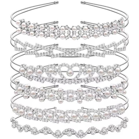 Bandeau de mariée Strass Métal: 6pcs Faux Perle Headpiece Headpiece Hoop