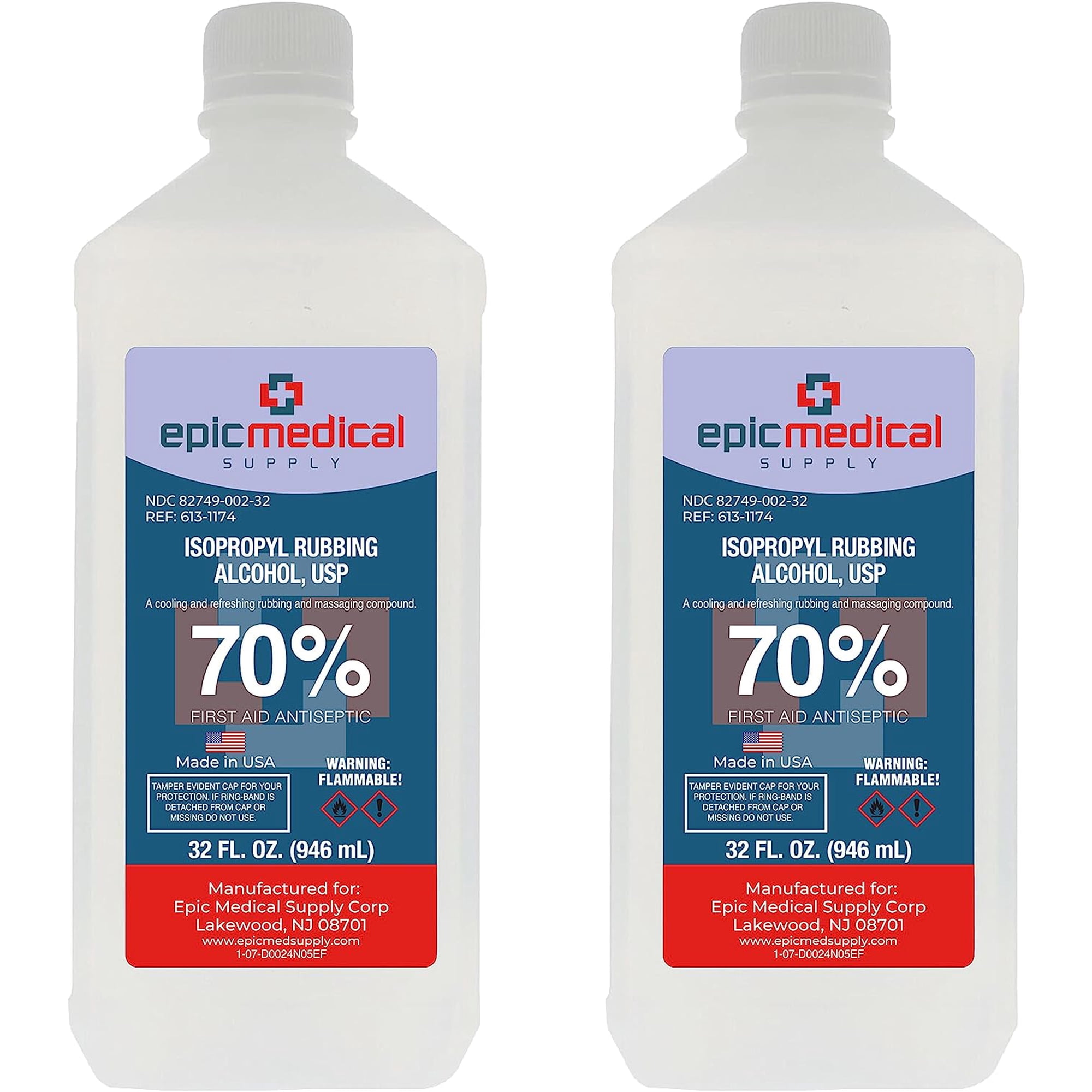 Epic Medical Supply Isopropyl Rubbing Alcohol 70% USP, 32 oz. Bottle, Multipurpose First Aid Antiseptic for Minor Wounds, Cuts, and Scrapes