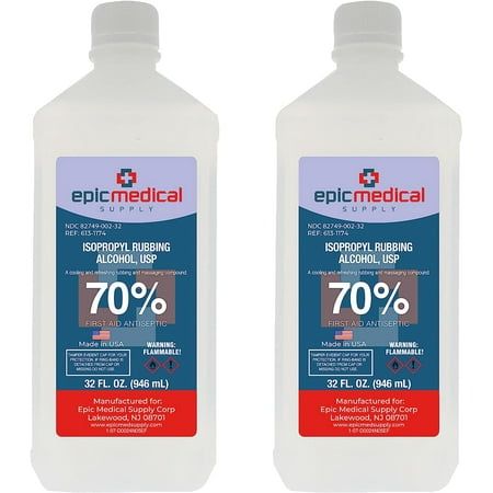 Epic Medical Supply Isopropyl Rubbing Alcohol 70% USP, 32 oz. Bottle, Multipurpose First Aid Antiseptic for Minor Wounds, Cuts, and Scrapes