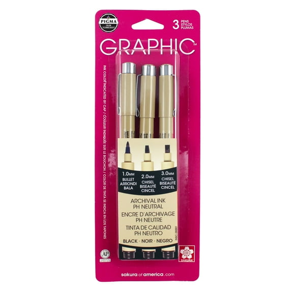 Sakura Pigma Graphic Pen Set, 3-Pens, Black