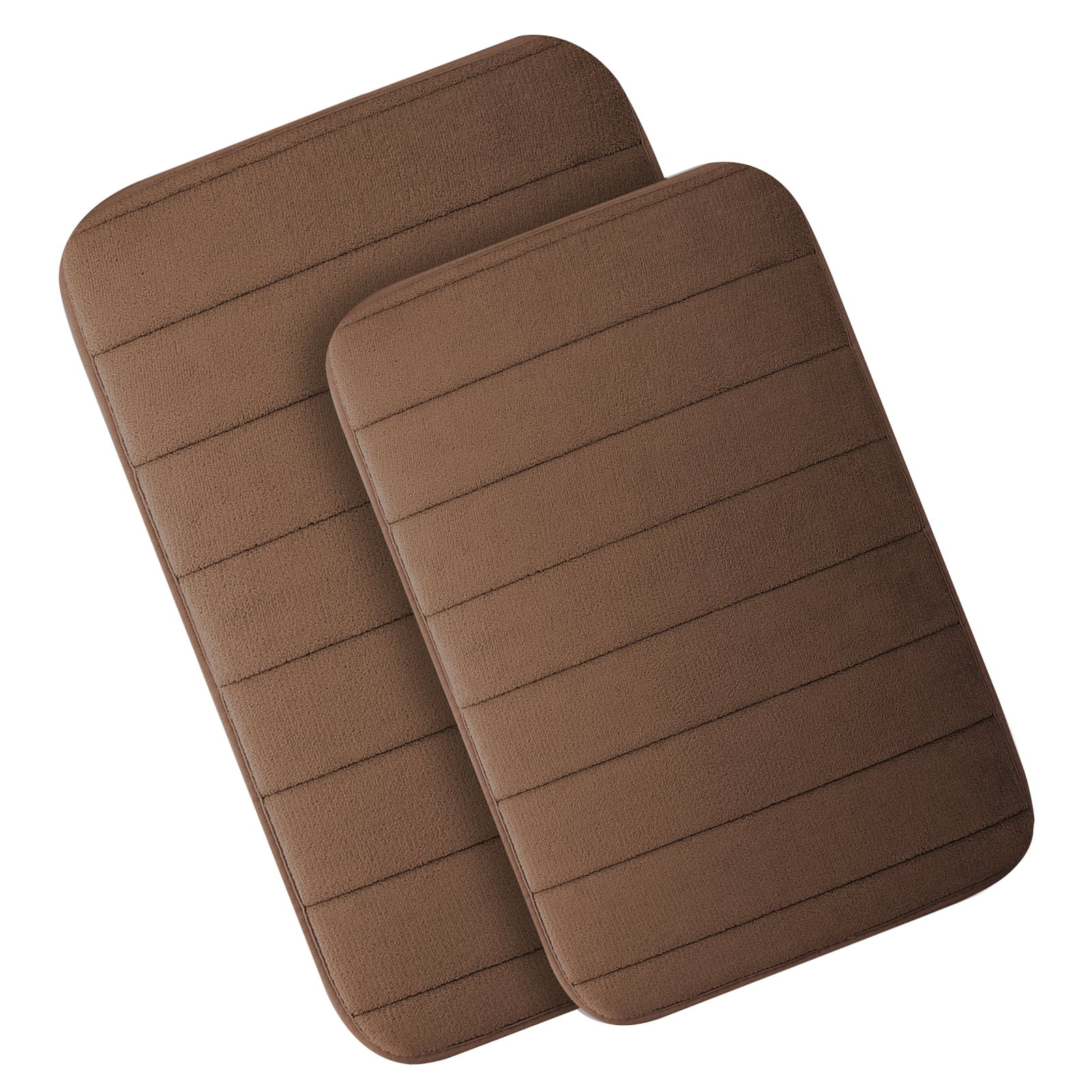 2 Piece Memory Foam Bath Mat Set Thick Bathroom Rugs Soft Bath Mats for Bathroom Extra Absorbent Floor Mats Bath Rugs Set for Kitchen/Living Room(20" x 32"/17" x 24", Brown)