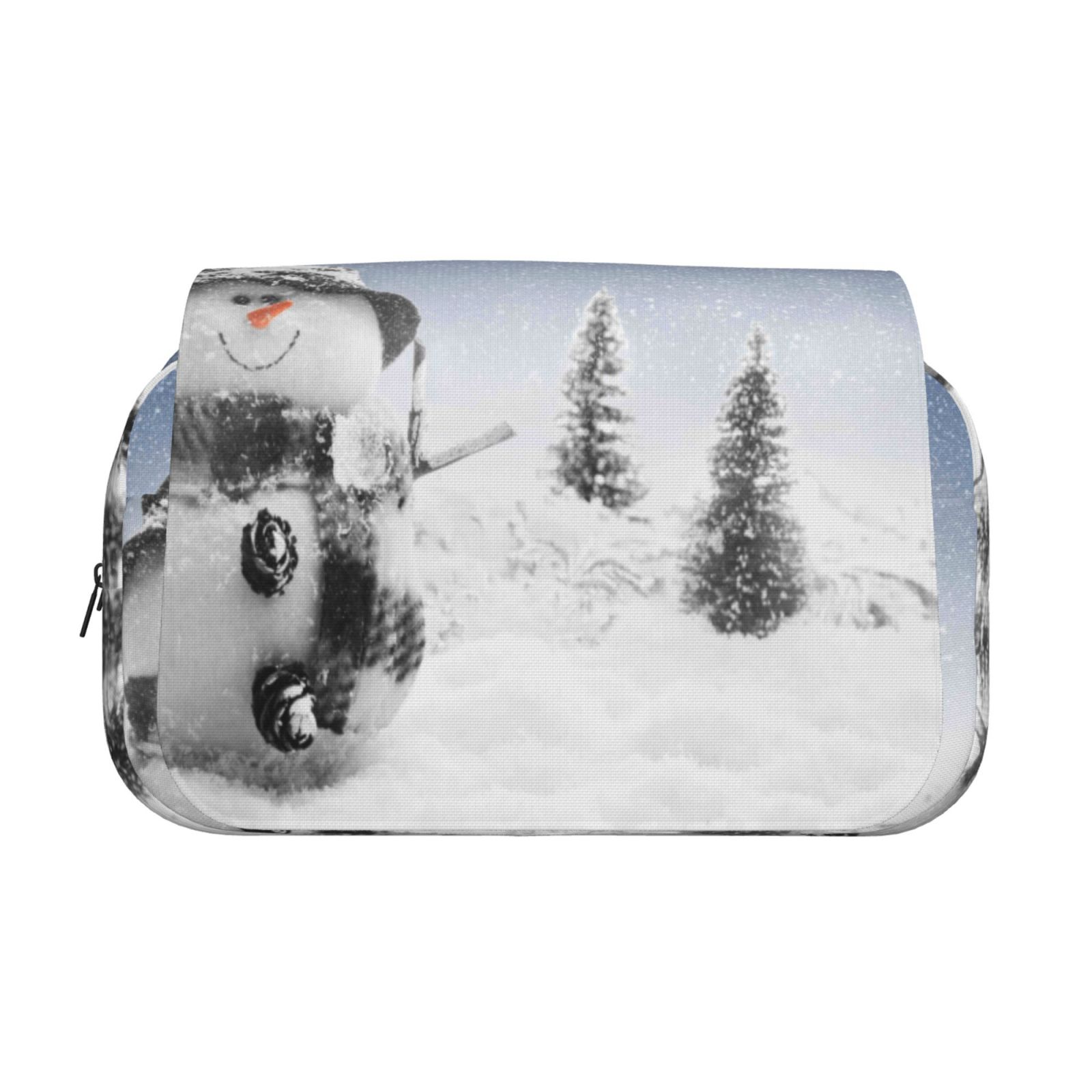 Rateoe Snowman And Christmas Tree Pattern Double Clamshell Pen Case, Storage Organizer with Two Zipper Compartments– Holds Up to 50 Pencils & Pens