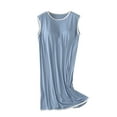 thumbnail image 3 of Swuxness Women's Sleeveless Pajama Dress, Long Nightgowns for Women, Women's Fashion Casual Sleeveless Built in Padded Cups Mid Length Long Sleep Nightgowns Dress Light Blue, L, 3 of 5
