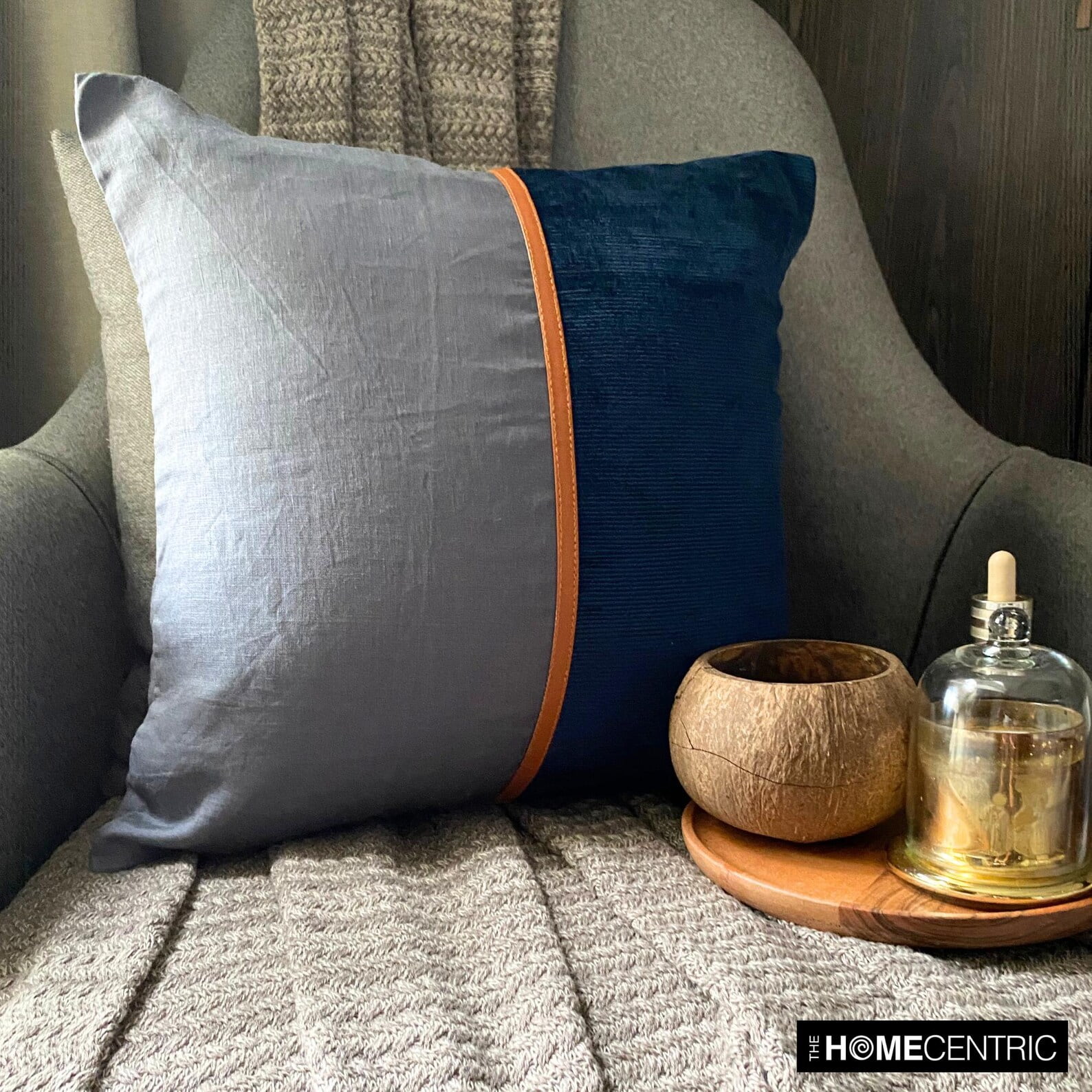 The HomeCentric Decorative Pillow Covers Blue Pack of 2, 20"x20" (50x50 cm) Corduroy & Linen Patchwork & Corduroy Cushion Covers For Sofa, Patchwork Modern Style - Cozy Cord Blue