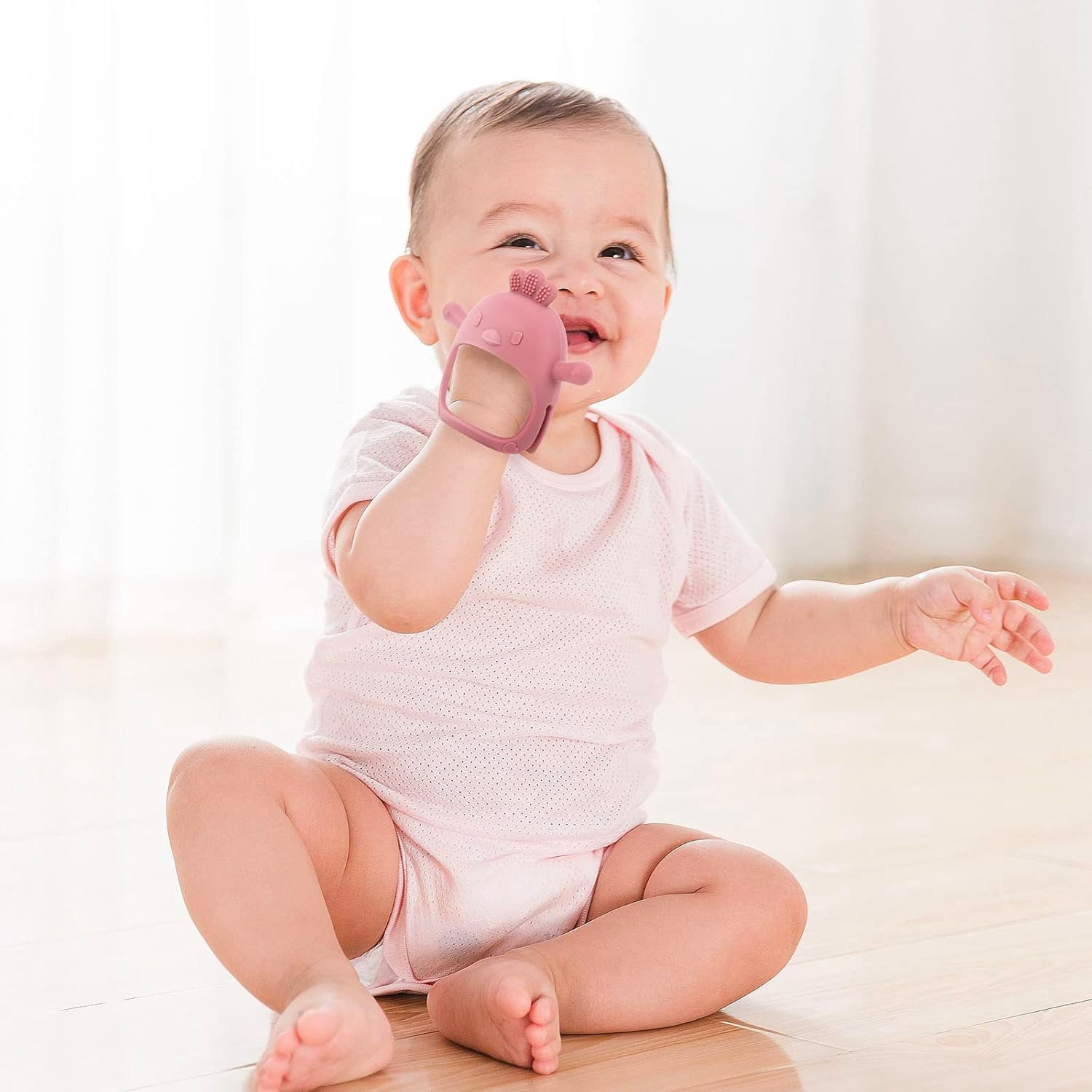 Silicone Baby Teether Toy for Infants 3+ Months, BPA Free Anti-Drop Silicone Mitten Teething Toy for Soothing Sore Gums, Baby Chew Toys for Sucking Needs