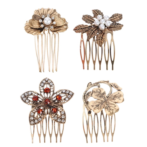 EeaseMX 4 peinetas de perlas estilo vintage con hojas y diamantes para el pelo.