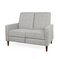GDF Studio Manville Contemporary Faux Leather Tufted Loveseat Pushback Recliner, Light Gray Tweed Fabric and Dark Espresso