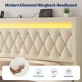 thumbnail image 5 of Greenstell Queen Size Bed Frame with LED Light and Charging Station, Velvet Upholstered Platform Bed Frame with Diamond Tufted Headboard and Wingback,White, 5 of 7