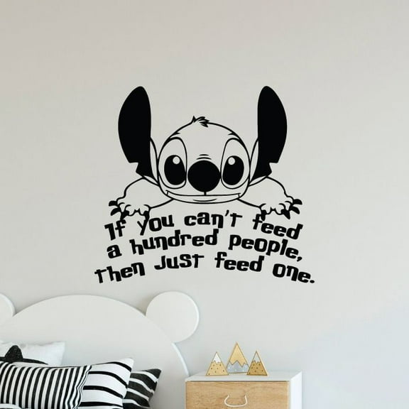 Just Feed One Quote Lilo and Stitch Disney Cartoon Wall Sticker Art Decal for Boys Girls Room Bedroom Kindergarten Nursery House Fun Home Decors Stickers Wall Art Vinyl Decoration Size (8x10 inch)