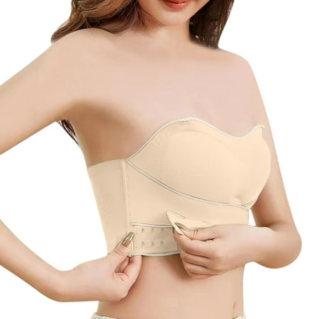 

ERTUTUYI Womens Non Slip Front Buckle Detachable Shoulder Strap Bra Chest Pad Underwear Beige XL