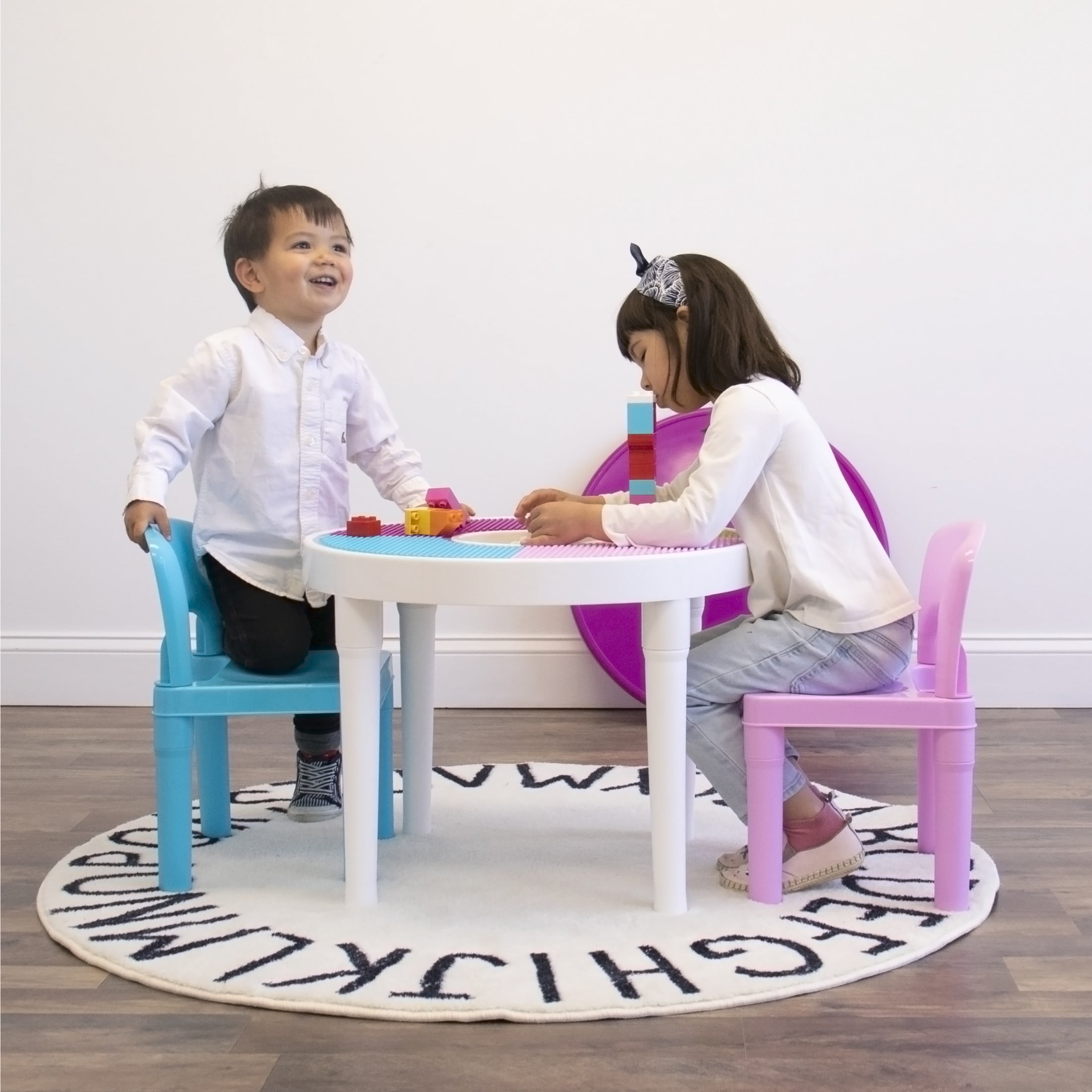 Humble Crew Playtime Kid's Classic Solid Print 1-Piece Lightweight, Multifunction, Portable Activity Table and Chair Set, Purple