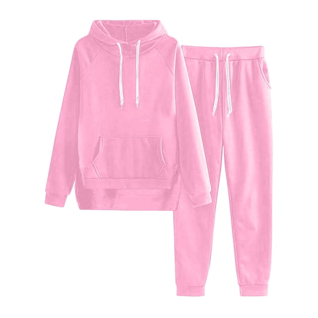Clearance under 8!Sevevn Women's Solid Color Hooded Drawstring Slit Elastic Waist Pockets Long Pants Sets Summer Savings Pink M