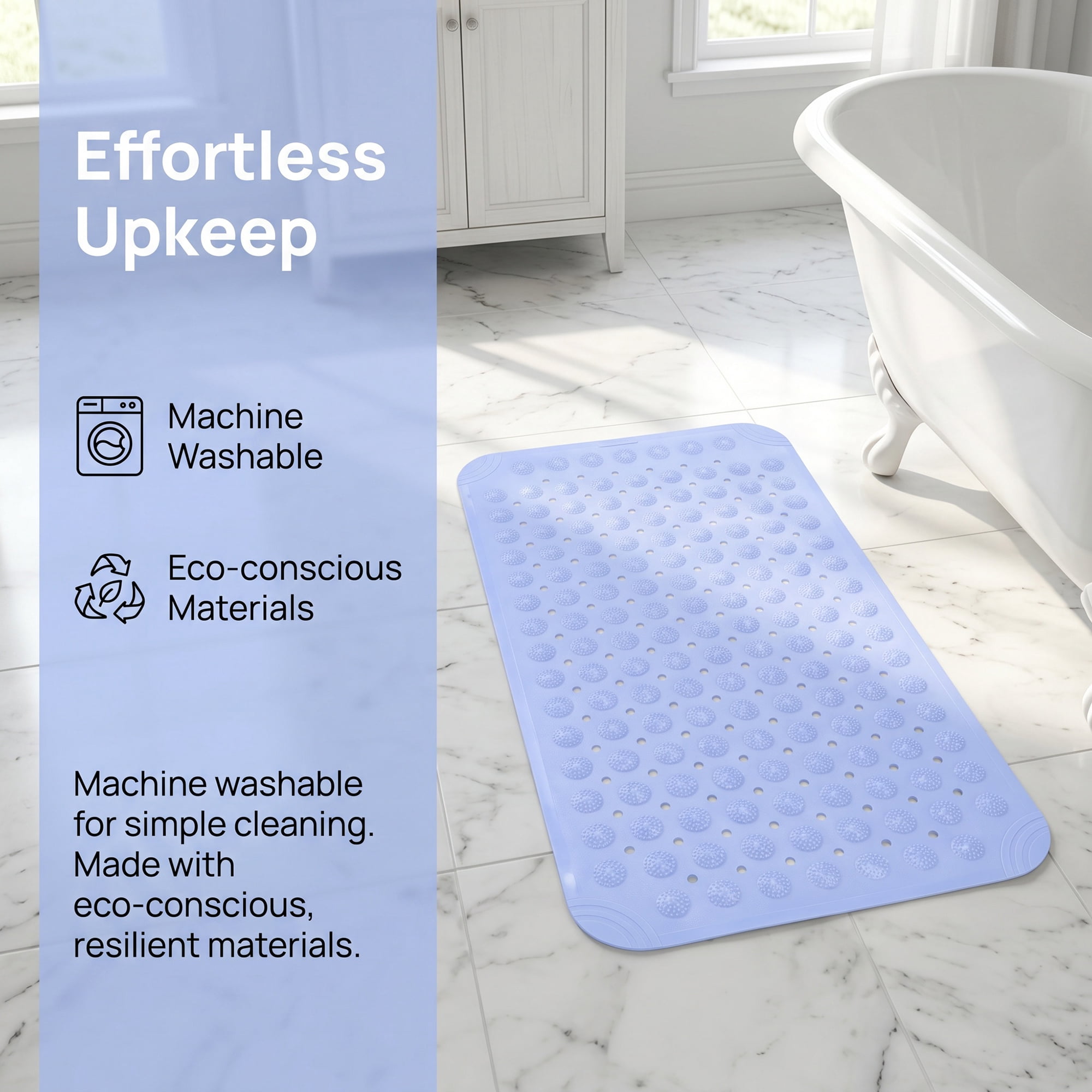 Unique Bargains Non Slip Quick Dry Machine Washable Bath Tub Mat Light Blue 32" x 16"
