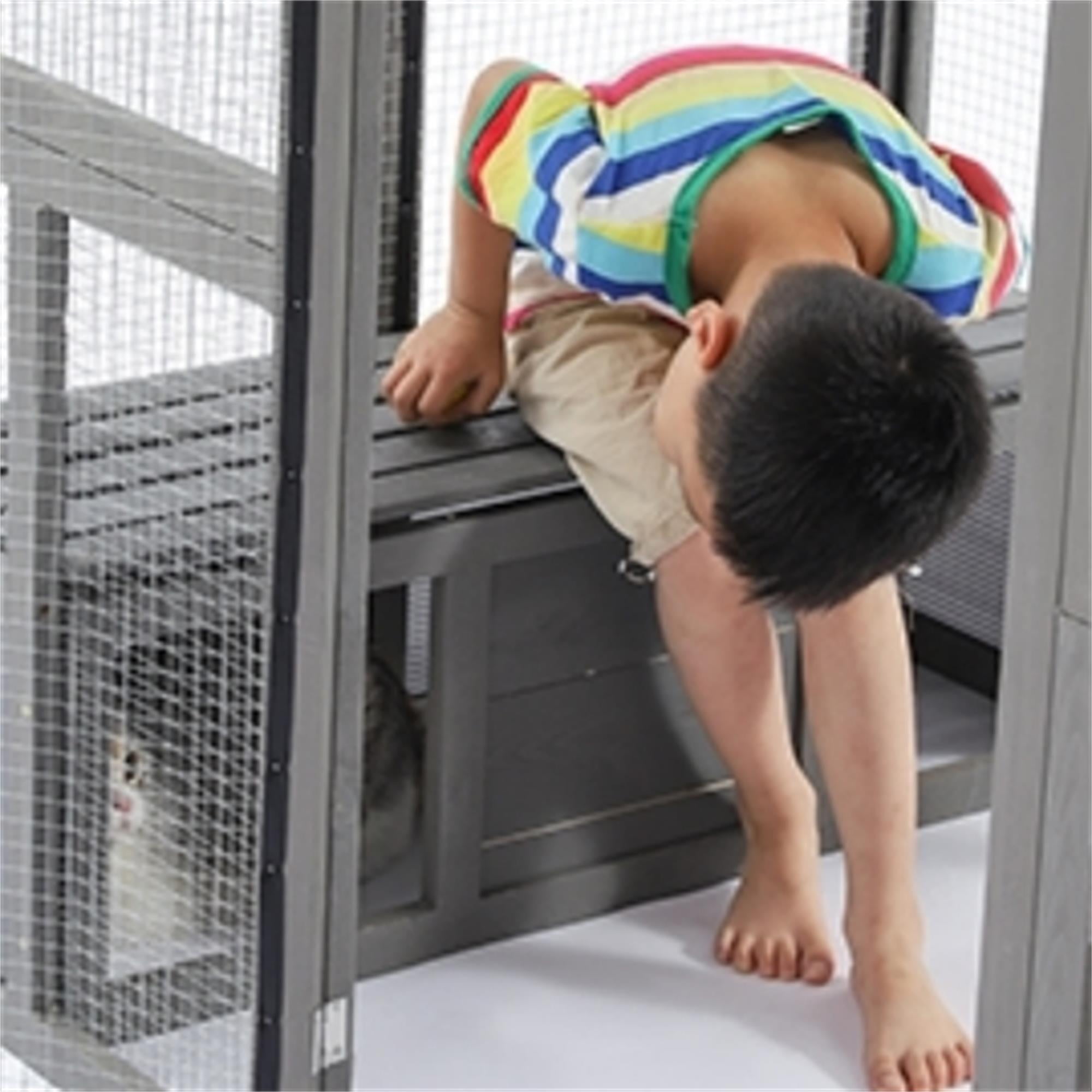 Pefilos 67" Cat House Outdoor Catio Kitty Enclosure with Enter Door, Wood Cat Cage Condo Indoor Playpen with Platforms and Small House, Gray